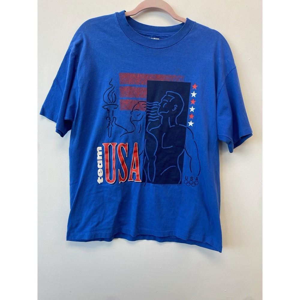 Vintage 90s Hanes Team USA Olympics Blue T-Shirt Atlanta‎ 1996 Medium